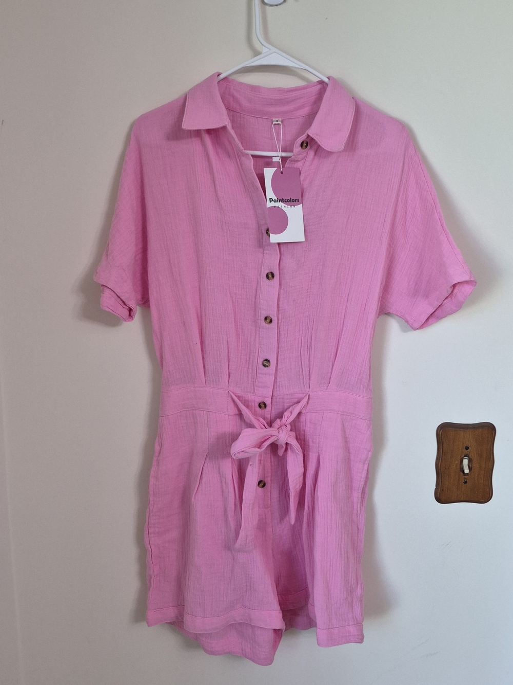 Paintcolors Fashion Pink Button-Front Romper- Size Small NWT